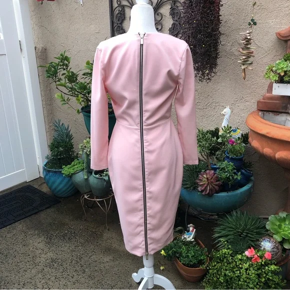House Of CB Dominique Pink Deep Plunge Bodycon MIDI Dress Medium - Picture 7 of 16